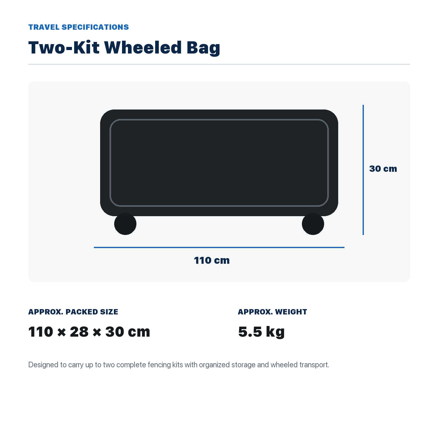 Two-kit wheeled fencing bag travel specifications